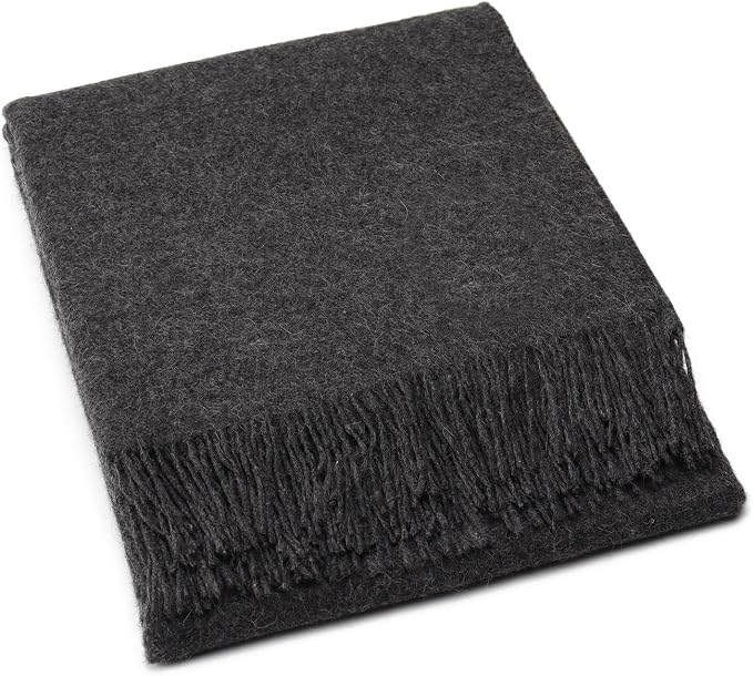 Superfine Alpaca Wool Throw Blanket - Lightweight Alpaca Merino Wool Throw Blankets | Soft Peruvian Alpaca Blanket Wool Blanket Solid Color 62" x 54" (Iron Gray)