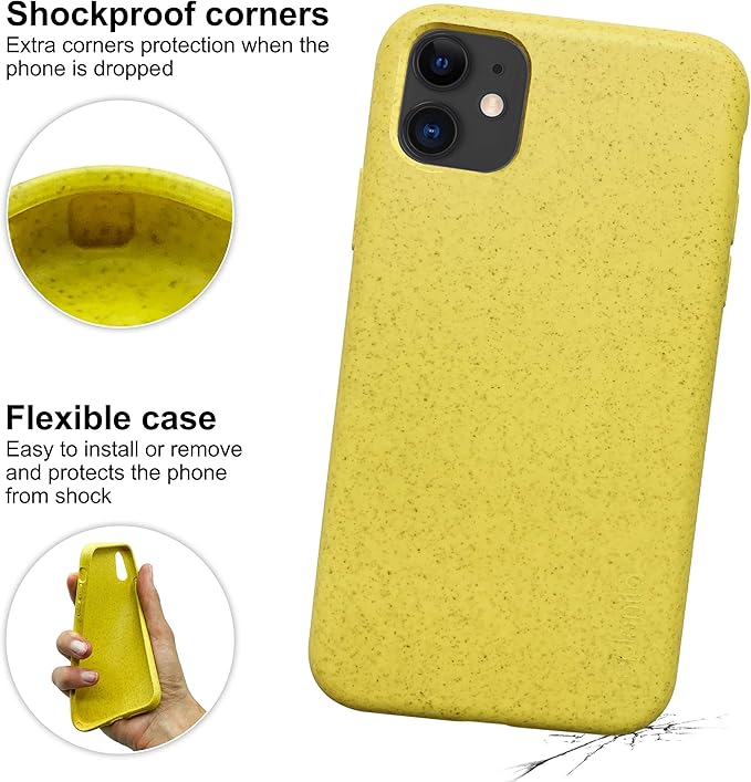 eplanita Eco Mobile Phone Case Compatible with iPhone 11, Plant Fiber, Drop Protection Cover, Durable and Sustainable (for iPhone 11, Yellow)