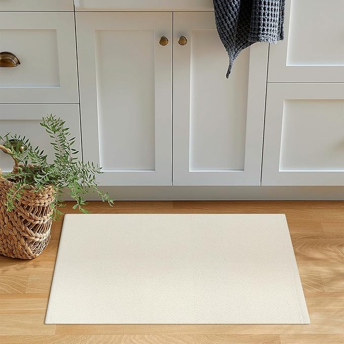 LEEVAN Small Bathroom Rug, 2' x 3' Washable Woven Entryway Rug Low Profile, White/Beige Reversible Front Door Mat, Farmhouse Kitchen Mat Modern Carpet for Bedroom/Porch/Back Door Decor