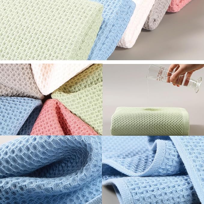 SK Studio 6 Piece Bath Towels Set, Cotton Hotel Large Waffle Bath Towels Absorbent Quick Dry with 2 Bath Towels, 2 Hand Towels, 2 Washcloths for Bathroom Spa, Pink 1