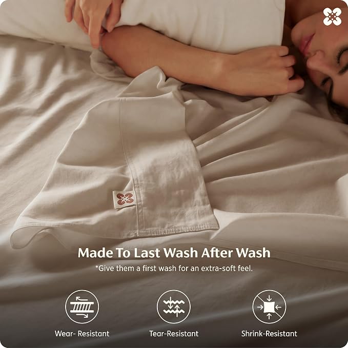 Bedsure 100% GOTS Certified Organic Cotton Sheets, King Size Sheets Set, 17" Deep Pocket Bedsheets with Corner Straps, Eco-Friendly, Soft & Luxury PureWoven Cotton Hotel Bedding, Light Brown