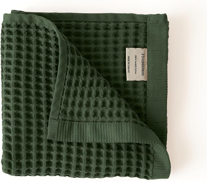 Premium Waffle Hand Towels Pack of 4 Extra Large 20x35 inch - 100% Turkish Cotton, Waffle Weave, Quick Dry, Lint Free, Super Absorbent Hand Bath Towel (Dark Green, Set of 4 Hand Towels)