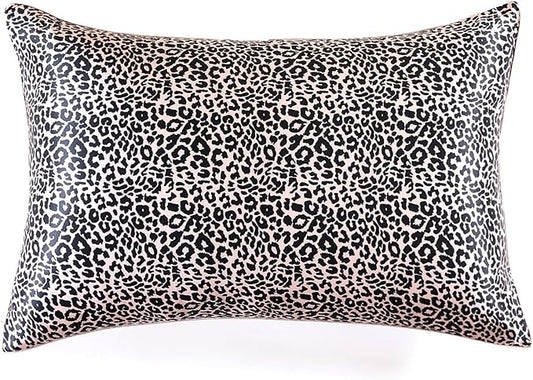 THXSILK Natural Mulberry Silk Pillowcase Hypoallergenic Zipper Pillow Case - Grade 6A+ Real Mulberry Silk Pillowcase Organic Silk Pillow Case, 1PC (Leopard Print, Queen Size 20"x30")