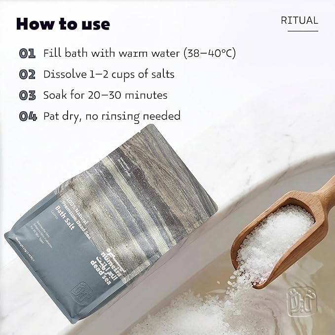 Dead Sea Salts for Soaking Relaxing Sea Salt Bath Soak for Body Rejuvenation - Natural Mineral Salts - Coarse Dead Sea Salt Unscented Bath Salts for Women & Men (2.2 lb)