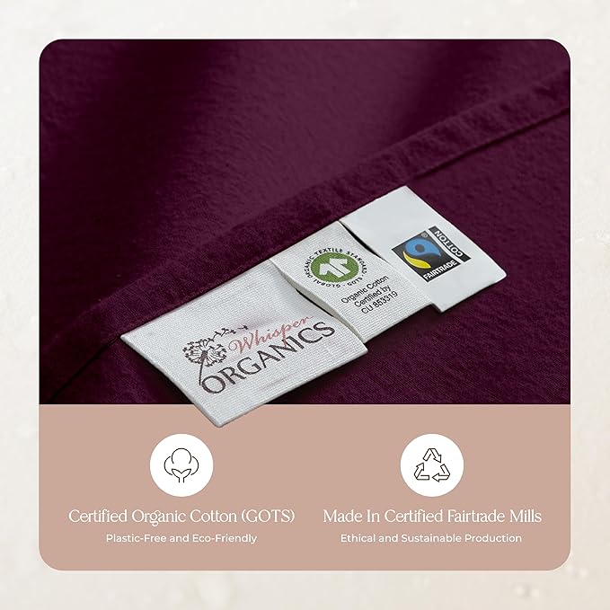 100% Organic Flannel Sheets King Size - GOTS Certified 100% Cotton Flannel Sheets Set with Comfortable Soft Brushed Finish & Deep Pocket - 1 Flat 1 Fitted & 2 Pillowcases (Aubergine, King)