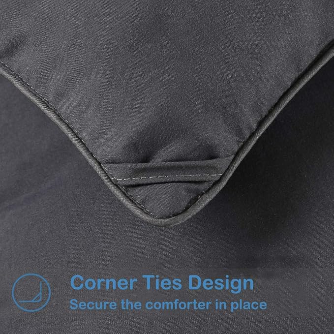 EASELAND Queen Size Down Alternative Comforter - Quilted Duvet Insert for All Seasons, Soft Lightweight with Corner Tabs, Summer Winter Warm Bedding, Dark Grey 88×88 Inches