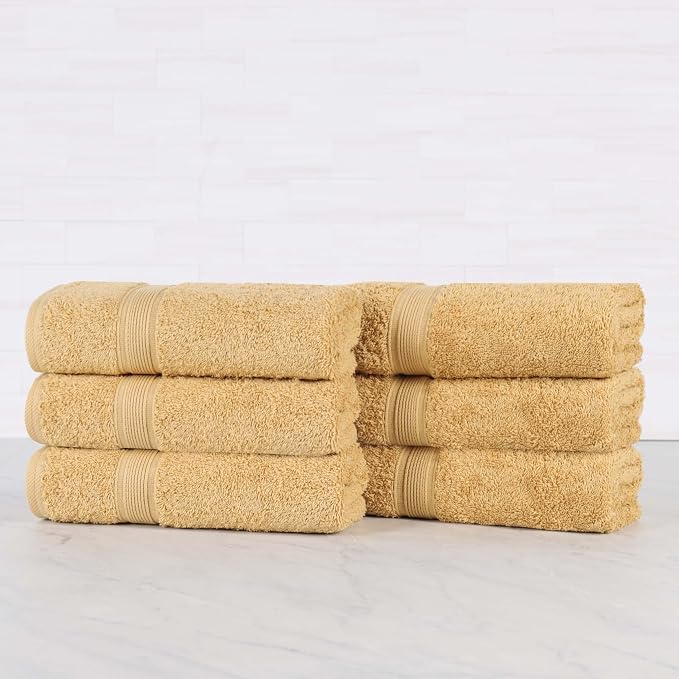 Superior 100% Organic Cotton Hand Towel Set of 6, Daily Use for Bathroom, Kitchen, Guest Bath, Quick Dry Small Towels, Face, Hand, Gym, Spa, Hotel, Absorbent, Essentials, Oregon Collection, Gold