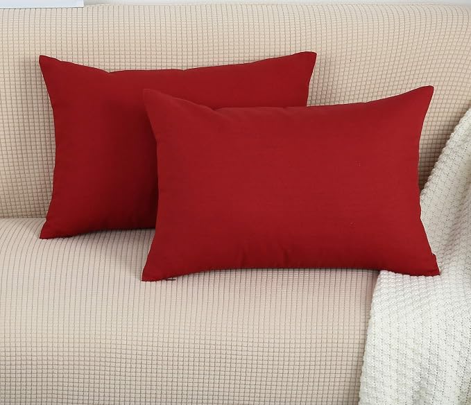 TangDepot 100% Cotton Solid Throw Pillow Cover 12x20 Deep Red | 100% cotton, same-color zip, machine wash & air dry. For living room, bedroom, office, car. 42 colors, 110 sizes. Cover only.