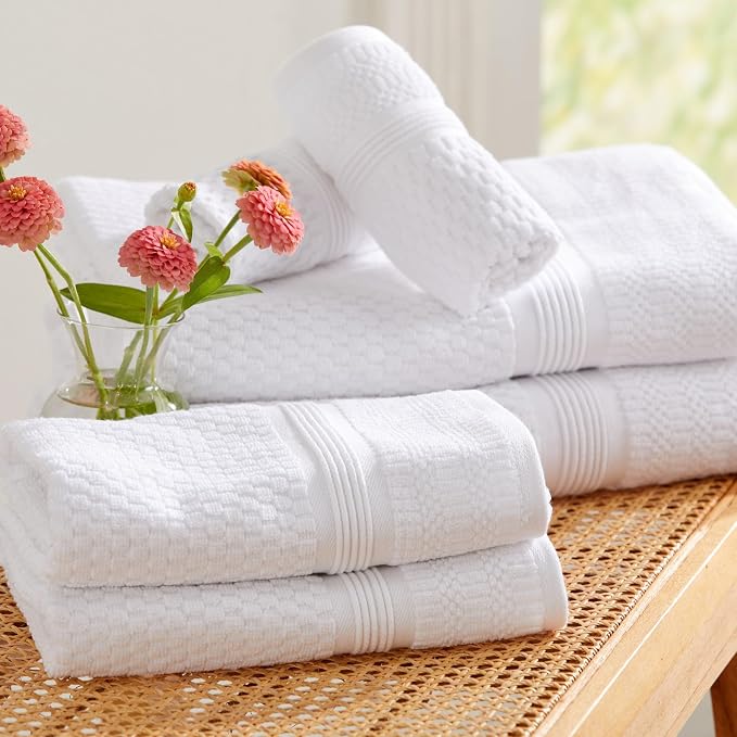Market & Place 100% Cotton Waffle Weave Bath Towels Set of 4 – Soft, Quick-Dry, Lightweight, Textured Bathroom Towels – White | Zoey Collection