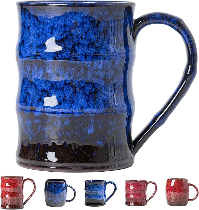22oz Blue Kiln-Change Ceramic Coffee Mug with Ergonomic Handle, 1340℃ High-Fire Large Mug - Lead-Free, Microwave Safe, Great Gift for Valentine’s/Mother’s Day
