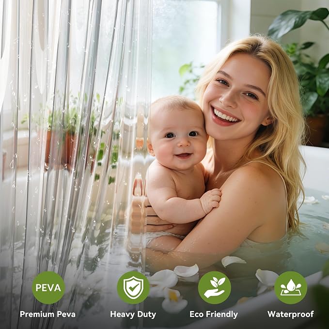 Long Shower Curtain Liner 72x78 Inch Pack of 2, Lightweight Clear Waterproof Shower Curtain Liner with 3 Extra Strong Magnets & 12 Metal Grommets, Plastic Shower Liner 72 x 78 Inches