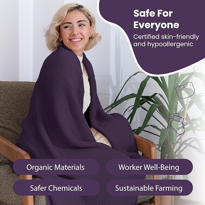 Dalisa 100% Organic Turkish Cotton Throw Blanket - GOTS Certified, Cozy - Perfect for Couch, Bed, and Home Decor - Boho Vintage Knit Alina (Sweet Grape, 50x60)