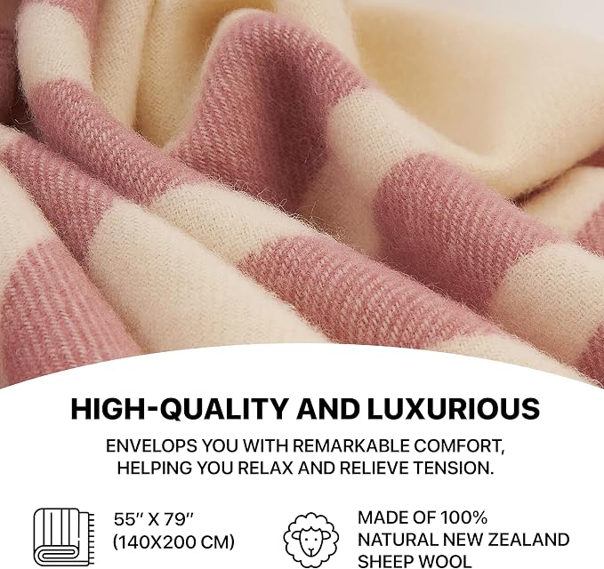 | Wool Blanket/Throw | 100% New Zealand Wool | Perfect for Home and Outdoors | Virgin Wool Blanket with Fringes 55"x79" (140 x 200 cm)