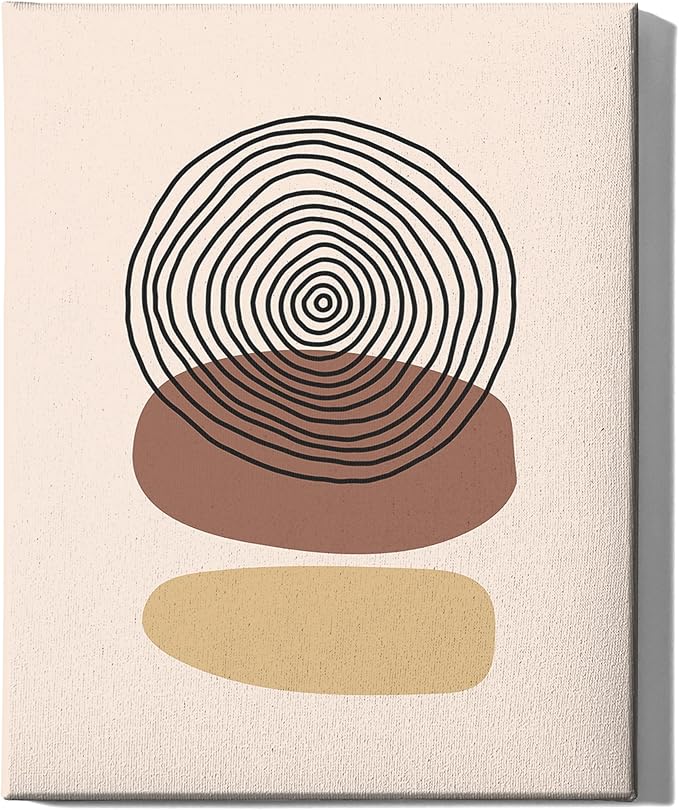 Boho Abstract Wrapped Canvas Wall Art Minimalist Stacked Stones Earth Tones Terracotta Mid Century Modern 16x20 Inch Gallery Stretched Zen Home Art Decor
