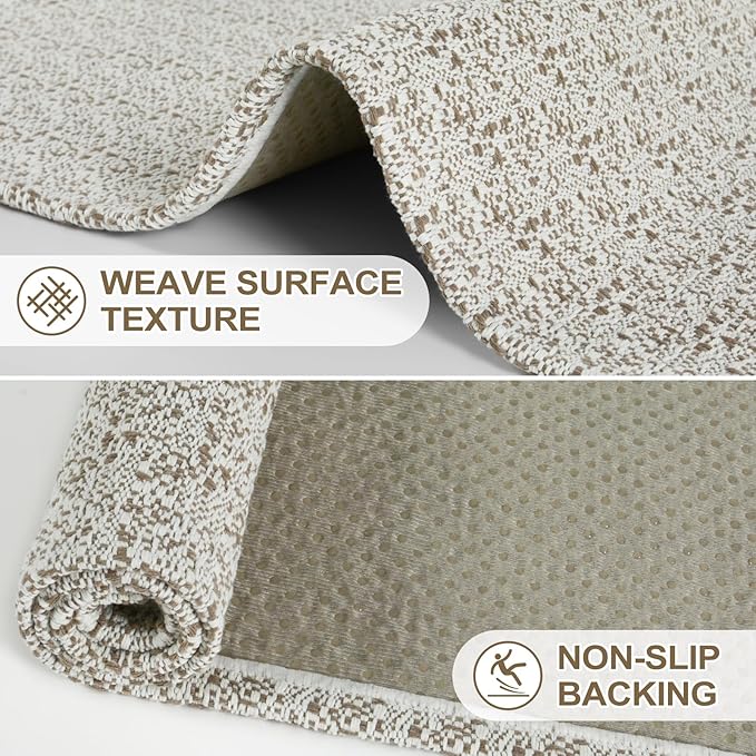 Collive Boho Kitchen Runner Rugs 2x4.3 Washable Bathroom Rug Runner Non Slip Indoor Doormat Tan Cotton Woven Front Door Rug Carpet Runner Rugs for Front Porch Entrance Entryway