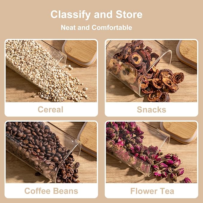 3 Pack 1500ml/50.73Oz Glass Storage Jars with Bamboo Lids - Kitchen Storage Containers - Glass Containers with Airtight Lids for Beans Coffee Pasta Cereal