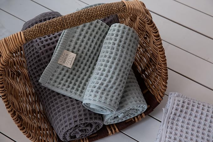 Waffle Cotton Bath Towels-100% Turkish Cotton, Quick Dry, Ultra Soft, Premium Absorbent, Weave Design, Fast Drying-2 Pieces Bath Towel Set (1 Large Bath Towel and 1 Hand Towel) (Sage)