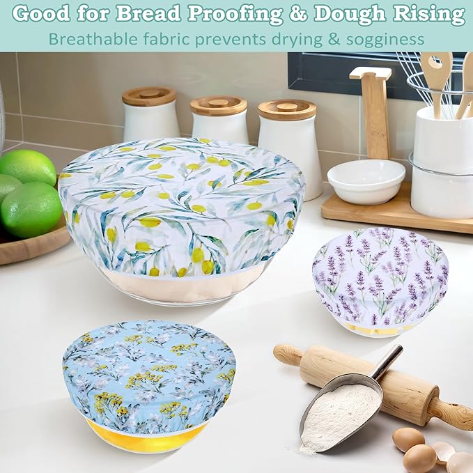 5-Size Reusable Beeswax Bowl Covers for Bread Proofing, Cotton Cloth Flexible Beeswax Wraps for Food Storage(Olive Branch)