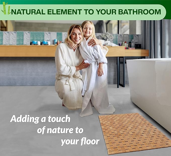 Bamboo Bath Mat - Foldable Wooden Bathmat - Accessories for Bathroom Sauna Spa Tub Step and Floor - 24 x 16 x 0.4 Inches [LxWxH] - Modern Farmhouse Decor Design