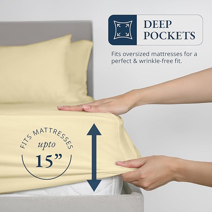 LANE LINEN Twin XL Fitted Sheet, 100% Organic Cotton 2-Piece Set (1 Fitted Sheet, 1 Pillowcase), Percale Weave, Bottom Sheet, Soft, Breathable, Fits Mattress Upto 15" Deep - Taupe (No Flat Sheet)