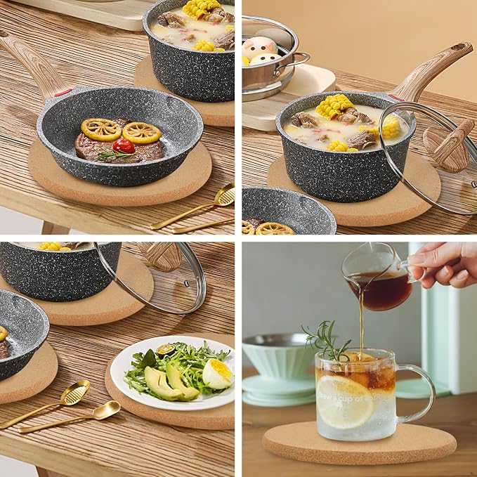 4 Pack Cork Trivets for Hot Dishes, 9.5" High-Density Thick Cork Trivets for Hot Pots and Pans, Heat Resistant Cork Hot Pads for Kitchen, Multifunctional Cork Coasters for Countertop Wooden Table