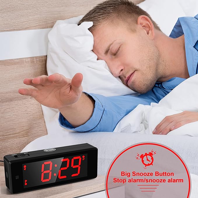 Digital Alarm Clock with Upgraded LED/LCD Display,Digital Clock with Flashlight,Adjustable Brightness,Snooze,Battery Operated Small Travel Clock for Bedroom Bedside (red Display)