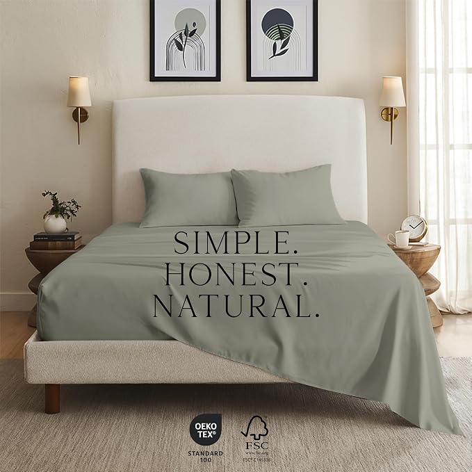 KARISSA MAE Pure Viscose from Bamboo Queen Size Pillowcase Set | 100% FSC Certified | Luxuriously Soft | Cooling | [Cypress Green]