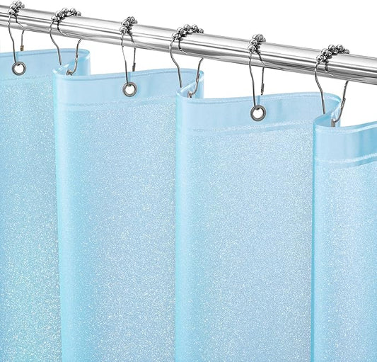 Seenus Waterproof Plastic Glitter Shower Curtain Sky Blue, Sparkle PEVA Shower Curtain Liner with 3 Large Magnets, 72 x 72 inch Baby Blue Blingbling Bathroom Decor Shower Curtain