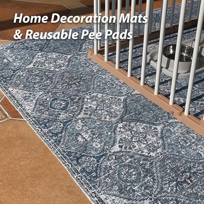 nunubaby Washable Pee Pads for Dogs, Stylish, Non-Slip and Leak-Proof Pee Pads. Reusable Potty Pads for Dogs for Crates and Floors.(Blue/Multi, 24" x48" )