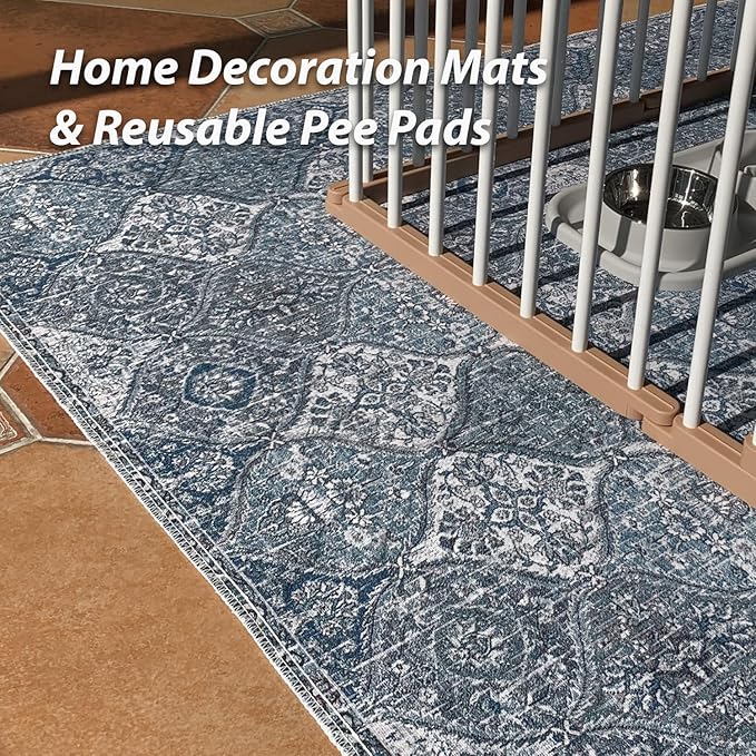 nunubaby 4PACK Washable Pee Pads for Dogs, Stylish, Non-Slip and Leak-Proof Pee Pads. Reusable Potty Pads for Dogs for Crates and Floors.(Blue/Multi,24" x48" )