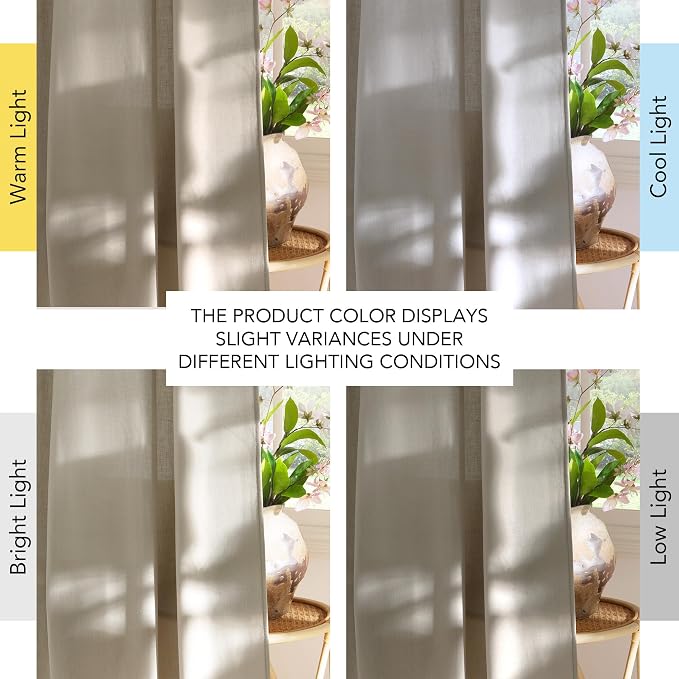 NICETOWN Semi Sheer Curtains 84 inches Long, Rod Pocket & Back Tab Linen Blend Light Filtering Window Treatments Privacy Added Drapes for Living Room, Cocoa Cream, W55 x L84, 2 Panels