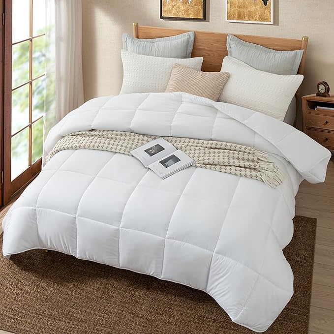 Dorrin Nessin King Size Down Alternative Comforter All Season Duvet Insert, Ultra Soft Double Brushed Microfiber Quilt Cover, Classic Box Stitched with Corner Tabs, White Color