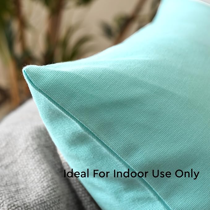 Encasa XO Throw Pillow Covers 18x18 in Set of 4 Egg Blue | No Inserts | Cotton Pillow Covers for Living Room, Bed, Sofa, Couch | Decorative Cushion Covers with Improved Zipper