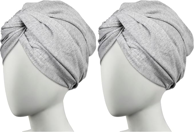 Conair Cotton Hair Towel Wrap & Twist for Women, Fast Drying Ultra-Absorbent Hair Plop for All Types and Lengths, Turban-Style Cotton Towel Helps Maintain Natural Curl Style, Gray, (Pack of 2)
