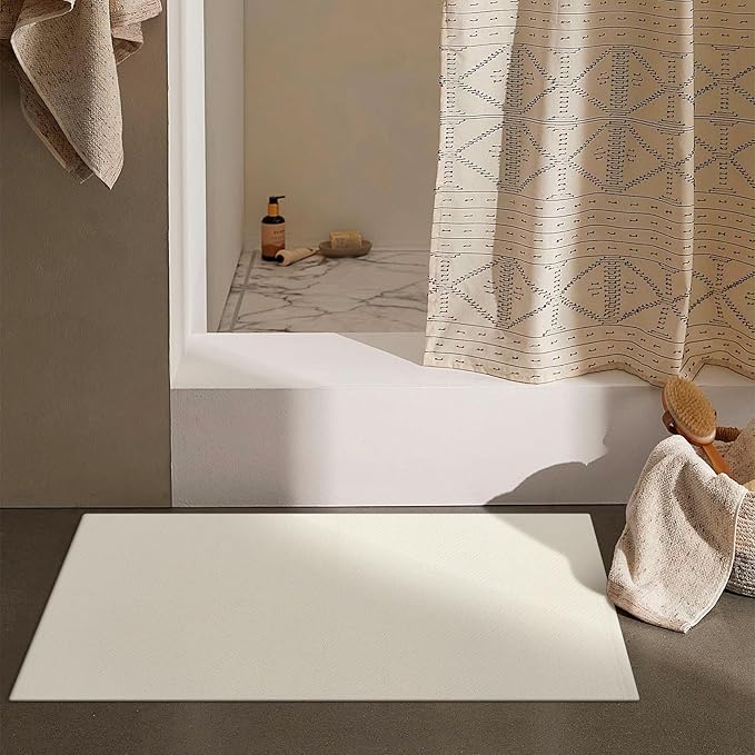 LEEVAN Washable Kitchen Rug 2' x 4.3', Boho Bathroom Runner Rugs White Reversible Small Hallway Rug, Farmhouse Low Profile Front Door Mat, Modern Bedroom Carpet for Foyer Laundry/Porch Decor