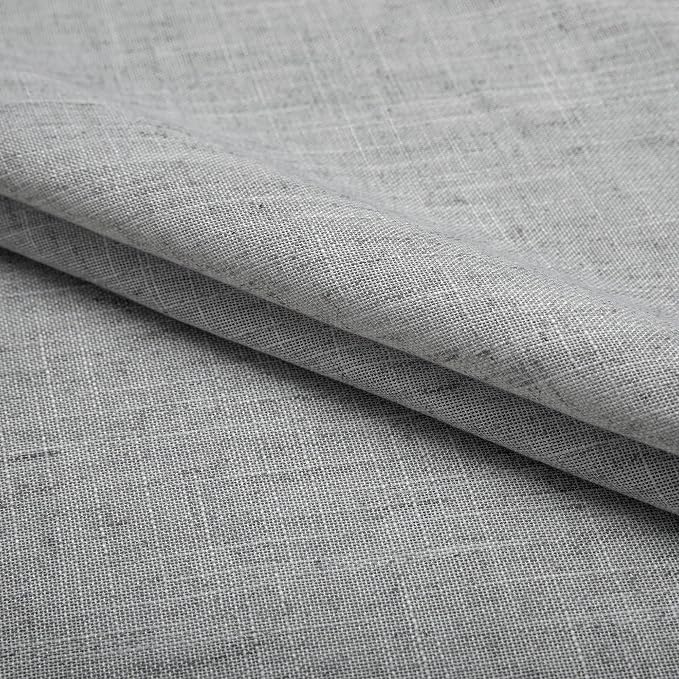 Pitalk Light Grey Curtains 96 Inches Long for Living Room 2 Panels Set Grommet Linen Window Treatments 96 Inch Light Filtering Semi Sheer Curtains for Bedroom Country Gray
