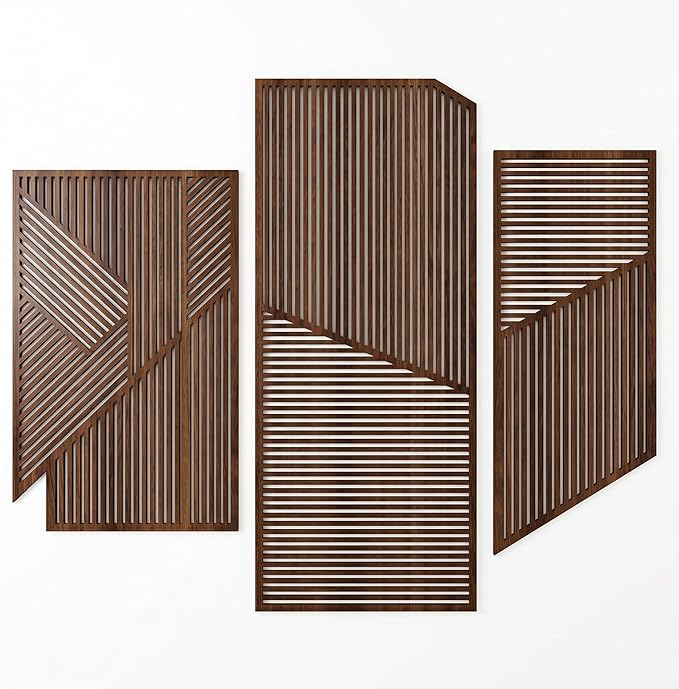 Yerliker 3 Pcs Mid Century Modern Wood Wall Art Decorations 3D Geometric Abstract Wall Sculpture for Living Room Bedroom Office Minimalist Aesthetic(Medieval,15.75 x 15.75 x 1.97 Inch)