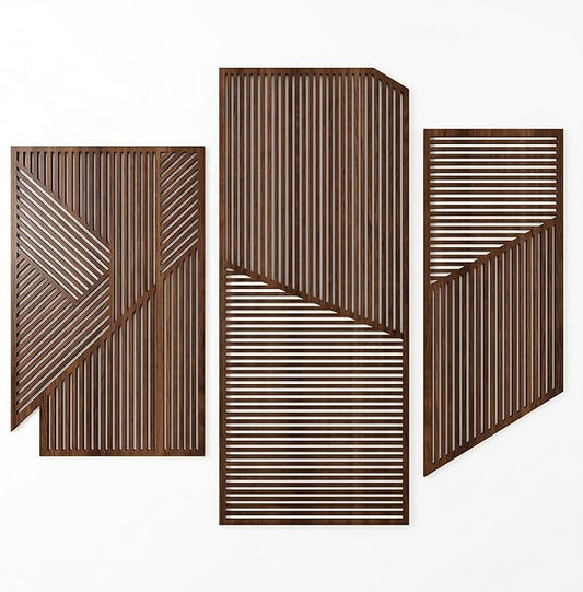 Yerliker 3 Pcs Mid Century Modern Wood Wall Art Decorations 3D Geometric Abstract Wall Sculpture for Living Room Bedroom Office Minimalist Aesthetic(Medieval,15.75 x 15.75 x 1.97 Inch)