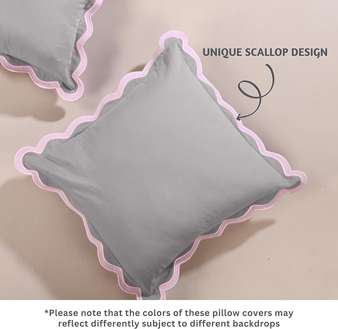 Folkulture 18x18 Scallop Pillow Covers, Set of 2 Cotton Decorative Boho Throw Pillows for Living Room & Outdoor