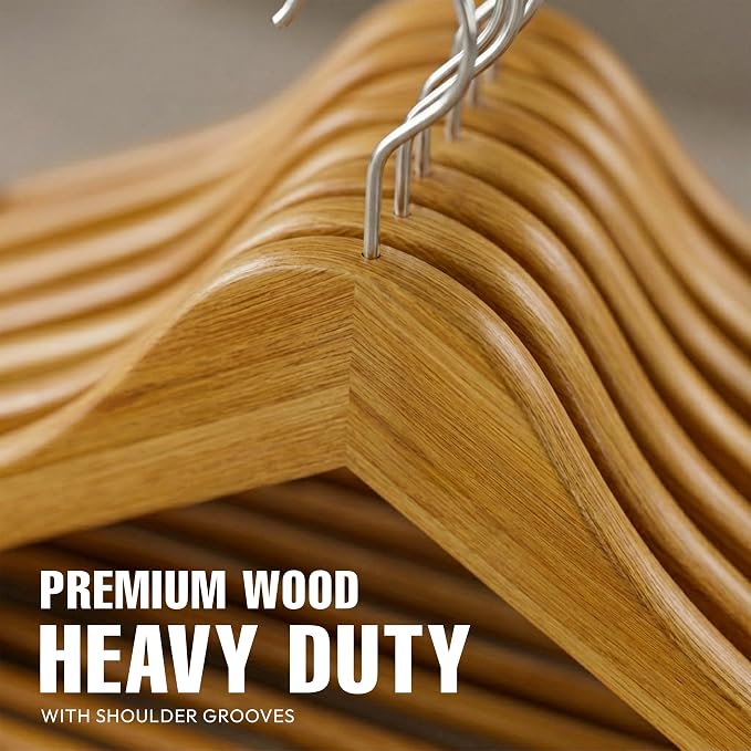 Utopia Home Premium Wooden Hangers 20 Pack - Heavy Duty & Durable Coat Hanger - Wood Hanger with 360-Degree Rotatable Hook - Clothes Hangers with Non-Slip Shoulder Notches For Shirts & Coats (Natural)