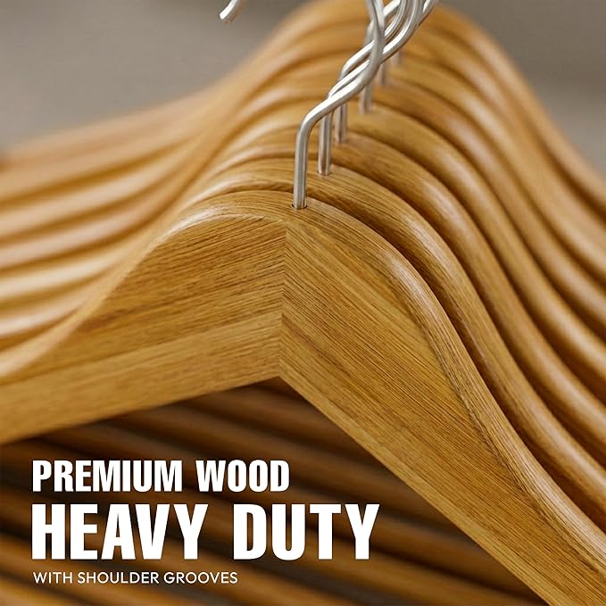 Utopia Home Premium Wooden Hangers 80 Pack - Durable & Slim Coat Hanger - Suit Hanger with 360-Degree Rotatable Hook - Wood Hangers with Shoulder Grooves (Natural)