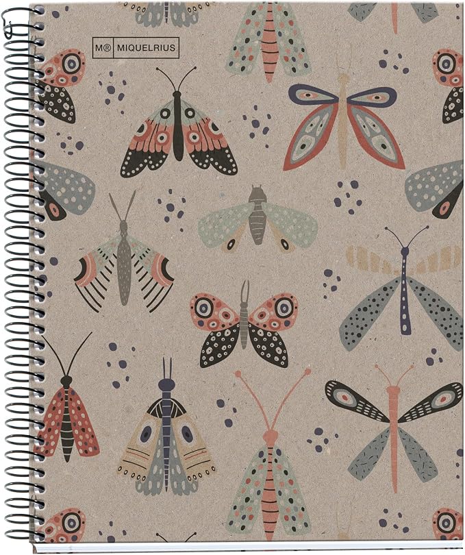 Miquelrius - A5 notebook, Horizontal ruled 7 mm, 80 g/m² recycled paper, 80 sheets of one colour, Recycled notebook, Spiral, Lined notebook, Eco Butterflies