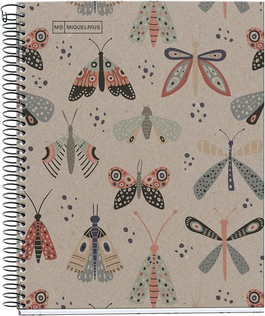 Miquelrius - A5 notebook, Horizontal ruled 7 mm, 80 g/m² recycled paper, 80 sheets of one colour, Recycled notebook, Spiral, Lined notebook, Eco Butterflies
