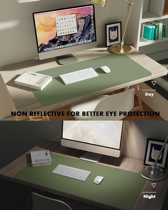 YSAGi Double-Sided Desk Pad, 31.5"x15.7"Leather Desk Mat, Eco Cork Desk Pad Protector,Large Mouse Pad,Waterproof Desk Blotter for Office/Home(Bamboo Green)