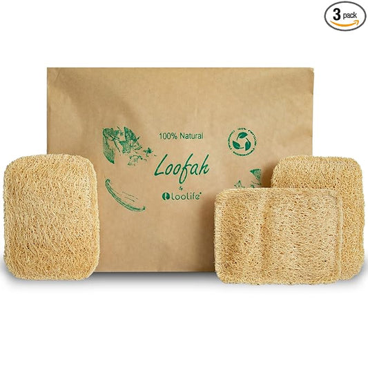 Natural Loofah Kitchen Sponge (3 Pack) - Natural Sponges for Dishes - Eco Friendly and Compostable Sponges - Biodegradable Plant Based Kitchen Dish Sponge - Plastic Free Dish Scrubber