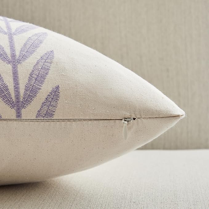 100% Cotton Farmhouse Leaves Throw Pillow Covers Set of 2, 22x22 Inch Mixed Purple Pastoral Decorative Print Cushion Covers for Sofa Bed Living Room Home Decor
