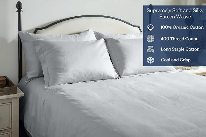 GOTS Certified 100% Organic Cotton Flat Sheet, 400TC Long Staple Cotton, Ultra Soft, Silky, Moisture-Wicking, Smooth & Breathable, Best Sheets for Hot Sleepers