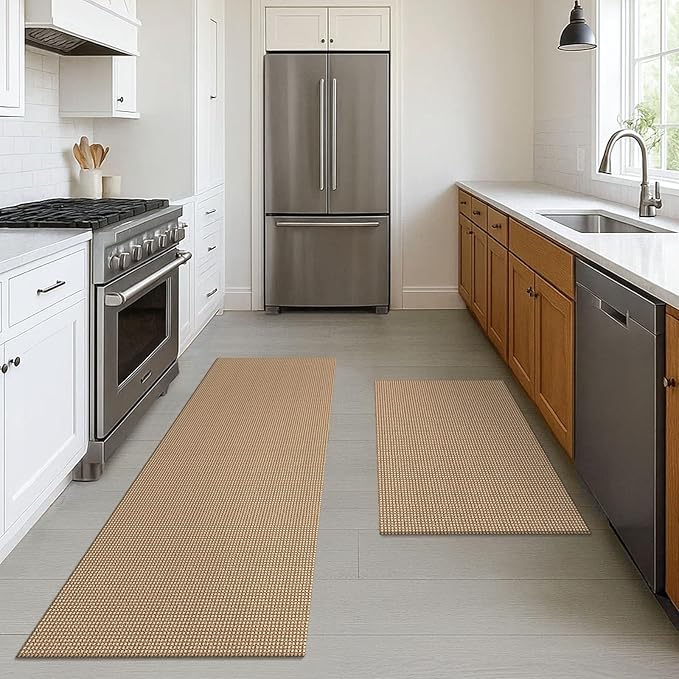 EARTHALL Area Rug Runner Sets 2x3 and 2x6 Ft Washable Kitchen Mats for Floor Non Slip Rubber Backed Kitchen Rugs Braided Indoor Floor Carpet for Entryway, Hallway, Kitchen, Bedroom, Orange/Tan/Brown