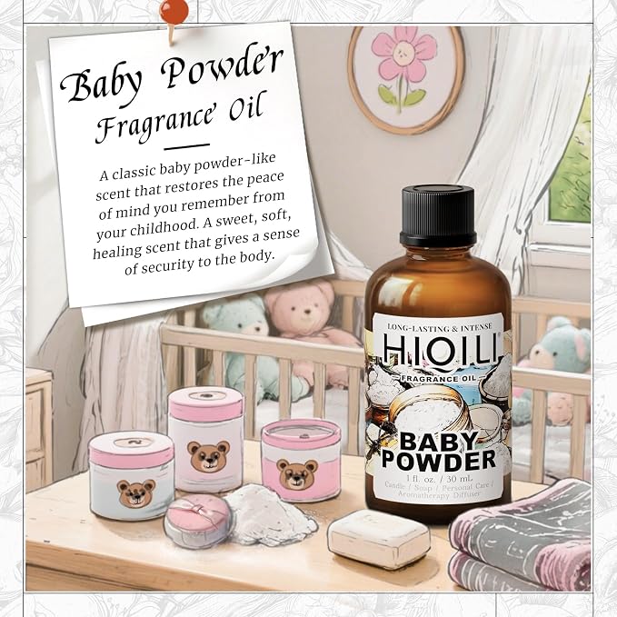 HIQILI Baby Powder Fragrance Oil for Perfume & Laundry Detergent - 1 Fl Oz | for Body Oils, Candle & Soap Making, and Home Diffusers Use, Aromatic Scent - 30 ML