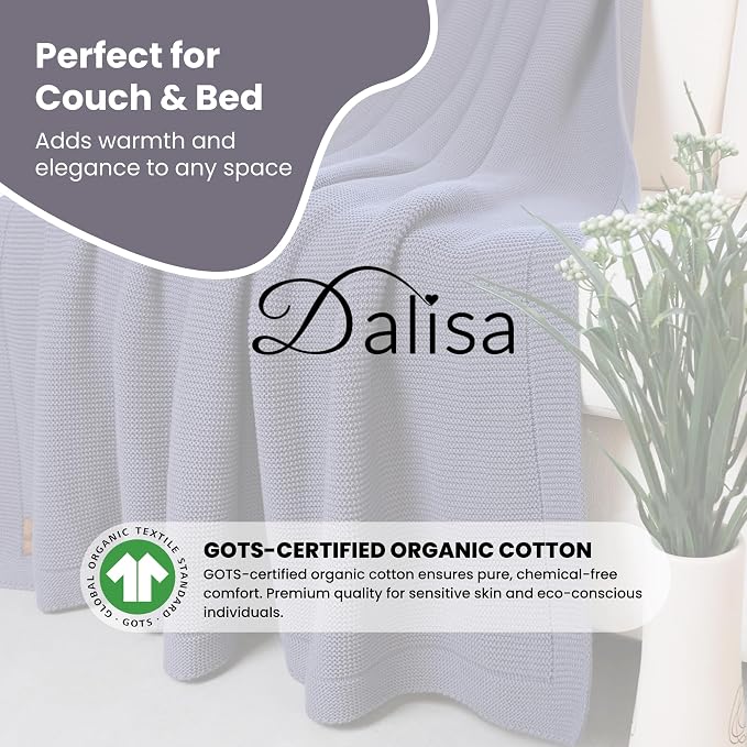 Dalisa Alina Throw Blanket 100% Organic Cotton, Soft Lightweight Blanket for Couch & Bed, 50 x 60 Inches, Aegean Blue
